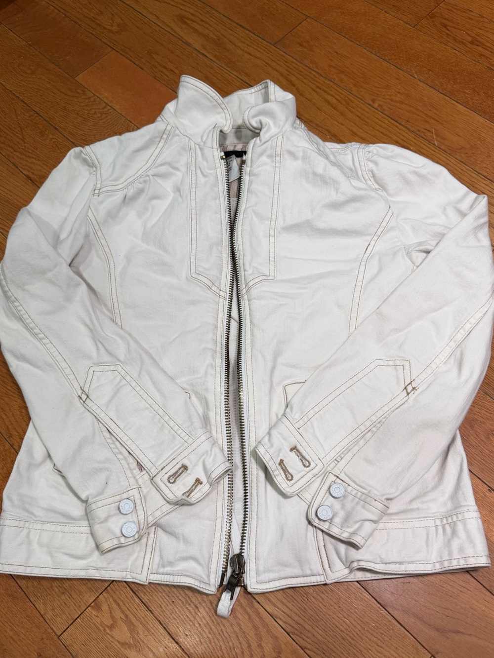 Marc Jacobs Off-White Moto Utility Denim Jacket Size 8 y2k